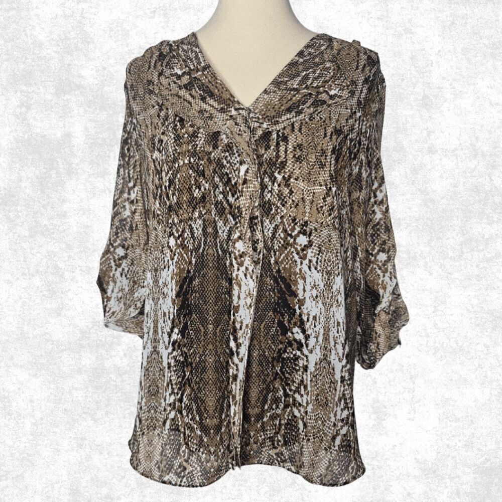 Calvin Klein Snakeskin Blouse – Size L – Animal Print Tie-Neck Top